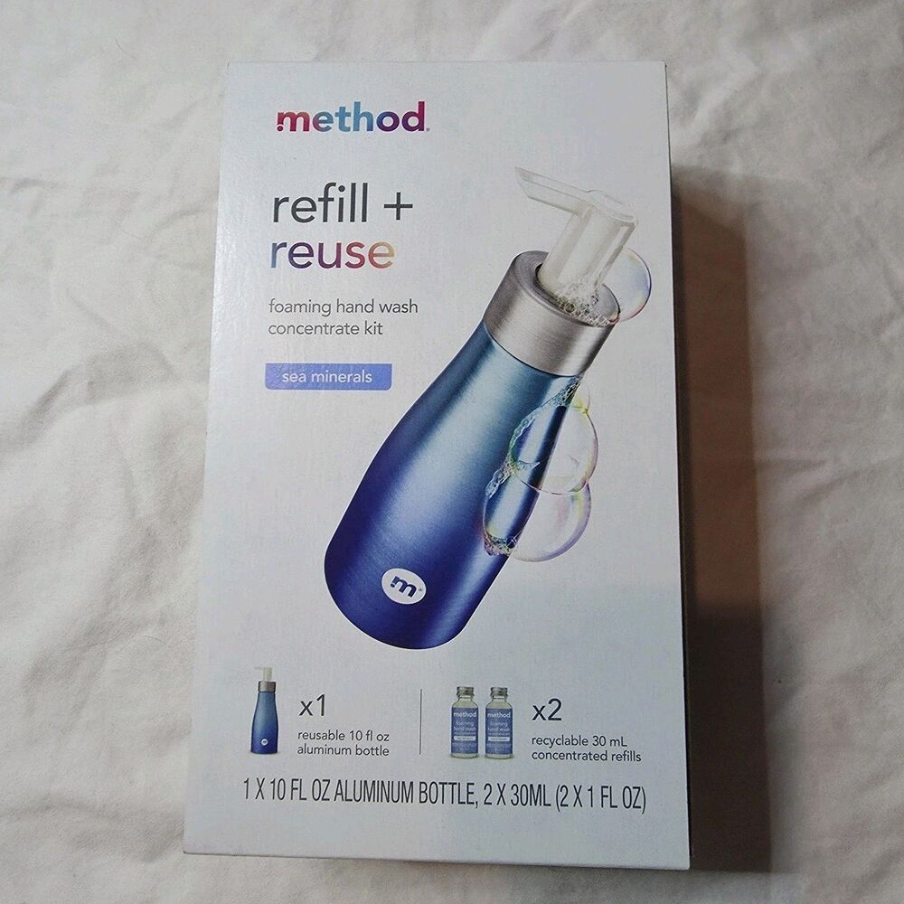 Method Refill + Reuse Metal Bottle With 2 Concentrated Foaming Hand Soap Sea Min